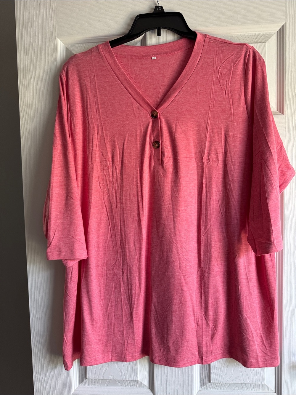 Vibrant Pink V-Neck Button Front Tunic Top